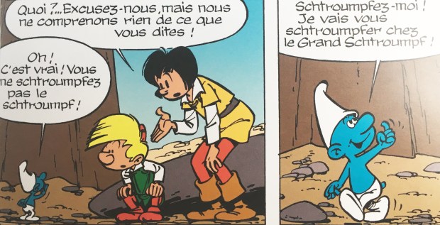 Peyo, Johan et Pirlouit - La Flûte à six schtroumpfs, premiére apparition des Schtroumpfs dans le Journal de Spirou, 23 octobre 1958.jpg