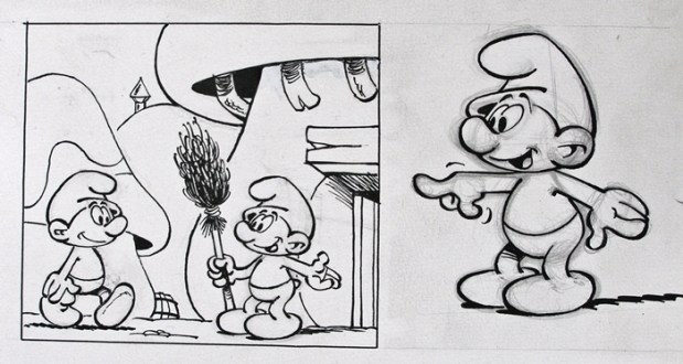 Peyo, les schtroumpfs, demi-planche originale.jpg